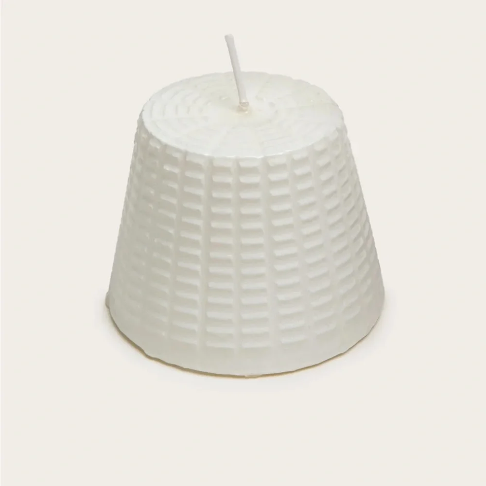 Textured White Party Candle CANDLE, RICOTTA Made in Italy; Unscented Natural Wax